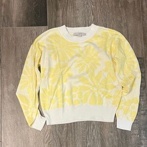 LOFT Women's Cream and Yellow Floral Sweater Size X-Small